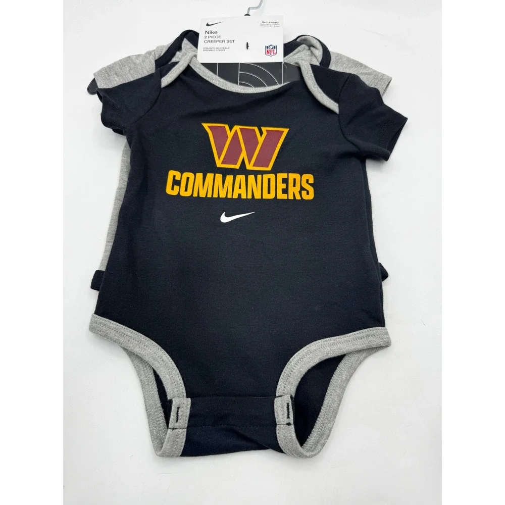 Nike Kids 3/6M Grey/Black Bodysuit NFL Washington Commanders Creeper Set 2 Pack